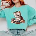 Cute Kitten Bookworm Adorable Cat With Glasses Reading Book Comfort Colors Sweatshirt Butter