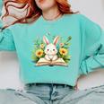 Cute Rabbit And Book Women Girls Reading Book Rabbit Lover Comfort Colors Sweatshirt Butter