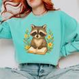 Cute Raccoon Reading Book Flowers Floral Comfort Colors Sweatshirt Butter