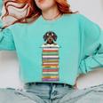 Cute Wiener Dog Dachshund Reading On Pile Of Books Comfort Colors Sweatshirt Butter