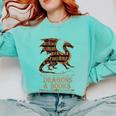 Easily Distracted By Dragons And Books Library Dragon Lover Comfort Colors Sweatshirt Butter