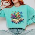 Enchanted Open Book With Blooming Flowers Comfort Colors Sweatshirt Butter