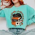 Fall Book Teacher Cat Books Halloween Autumn Librarian Comfort Colors Sweatshirt Butter
