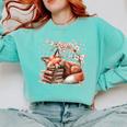 Fox And Book Lover Graphic For Women And Spring Pink Flower Comfort Colors Sweatshirt Butter