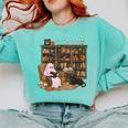 Ghost Reading Book Cat Lover Halloween Reading Enthusiast Comfort Colors Sweatshirt Butter