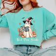 Ghost Reading Book Coquette Bow Halloween Girl Kid Teacher Comfort Colors Sweatshirt Butter