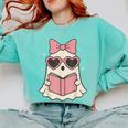 Ghost Reading Book Halloween Cat Lover Comfort Colors Sweatshirt Butter