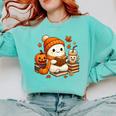 Halloween Ghost Reading Book Lovers Coffee Girl Women Comfort Colors Sweatshirt Butter