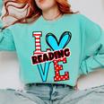 I Heart Books Love Reading Red And Stripe Animated Cat For Men Women Girls Kids Comfort Colors Sweatshirt Butter