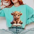 Highland Cow Reading Book Bookworm Comfort Colors Sweatshirt Butter