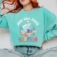Just One More Chapter Skeleton Reading Book Bookworm Reader Comfort Colors Sweatshirt Butter