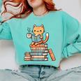 Kawaii Cat Coffee Books Teacher Men Women Girls Kids Comfort Colors Sweatshirt Butter