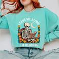 Leave Me Alone Skeleton Reading Book Floral Moon Librarian Comfort Colors Sweatshirt Butter