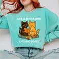 Life Is Better With Cats And Books Cute Cat Lover Comfort Colors Sweatshirt Butter