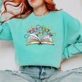 Mardi Gras Book Librarian Author Purple Beads Comfort Colors Sweatshirt Butter
