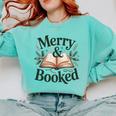 Merry And Booked Holiday Reading Winter Book Lover Premium Tri-Blend Comfort Colors Sweatshirt Butter