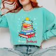 Merry Bookmas Book Christmas Tree Lights Xmas Men Women Kids Comfort Colors Sweatshirt Butter