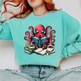 Octopus Reading Book Coffee Lover Bookaholic Bookworm Reader Comfort Colors Sweatshirt Butter