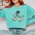 Octopus Reading Book Coffee Book Lover Bookworm Nerd Comfort Colors Sweatshirt Butter