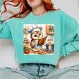 Owl Learning To Cook With Cookbook Chef Apron Stove Cooking Comfort Colors Sweatshirt Butter