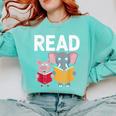 Pig Elephant Reading Cute Book Lover Bookworm Boys Girls Kid Comfort Colors Sweatshirt Butter