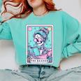 The Reader Retro Reading Skeleton Books Flowers Tarot Card Comfort Colors Sweatshirt Butter