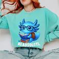 Readsolotl Blue Kawaii Axolotl Book Lover Reading Comfort Colors Sweatshirt Butter