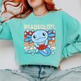 Readsolotl Blue Kawaii Axolotl Book Lover Reading Retro Comfort Colors Sweatshirt Butter