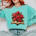 Red Roses Flowers Book Floral Comfort Colors Sweatshirt Butter