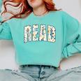 Retro Read Floral Reading Bookworm Librarian Book Lover Comfort Colors Sweatshirt Butter