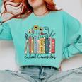 School Counselor Wildflower Book School Counseling Life Comfort Colors Sweatshirt Butter