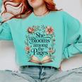 She Blooms Among The Pages Women Mom Wife Floral Book Lover Comfort Colors Sweatshirt Butter