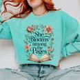 She Blooms Among The Pages Women Mom Wife Floral Book Lover Premium Tri-Blend Comfort Colors Sweatshirt Butter