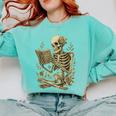 Skeleton Book Floral Skull Halloween Teacher Costume Comfort Colors Sweatshirt Butter