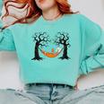 Skeleton Reading Book In Hammock Halloween Reader Comfort Colors Sweatshirt Butter