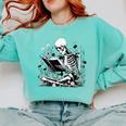 Skeleton Skull Halloween Book Reading Books Lover Teacher Comfort Colors Sweatshirt Butter
