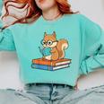 Squirrel Reading Book Glasses Bookworm Librarian Comfort Colors Sweatshirt Butter