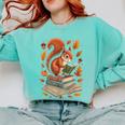 Squirrel Reading Book Lovers Fall Leaves Library Books Comfort Colors Sweatshirt Butter