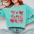 Valentine Teacher Coquette Bow Pencil Heart Book Girl Women Comfort Colors Sweatshirt Butter