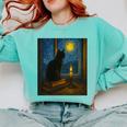 Van Gogh Starry Night Art Cat And Book Lovers Premium Tri-Blend Comfort Colors Sweatshirt Butter