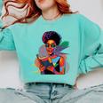 Woman Reading Book Lover Geometric Girl Afro History Comfort Colors Sweatshirt Butter