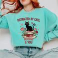 Women's Cat Books Romantic Floral Aesthetic Book Lover Cat Owner Comfort Colors Sweatshirt Butter