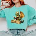 Women's Dragon Bookworm Reading Book Graphic Comfort Colors Sweatshirt Butter