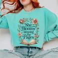 Women's She Blooms Among The Pages Women Mom Wife Floral Book Lover Comfort Colors Sweatshirt Butter
