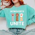 Introvert Unite Kitty Paws Raise Introverted Gathering Comfort Colors Sweatshirt Chalky Mint