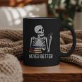 Never Better Skeleton Read Reading Book Librarian Men Women Graphic Print Coffee Mug