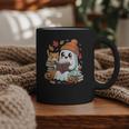 Cute Cozy Ghost Reading With Cat Book Lover Autumn Fall Graphic Print Coffee Mug Cute Cozy Ghost Reading With Cat Book Lover Autumn Fall Graphic Print Coffee Mug