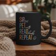 Sip Tea Pet Cats Read Books Repeat Book Cat Lover Graphic Print Coffee Mug