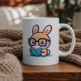 Adorable Book Lover Rabbit With Reading Glasses Cute Premium Graphic Print Coffee Mug