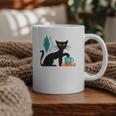 Cat Midcentury With Book And Coffee Atomic Age Mid Century Graphic Print Coffee Mug